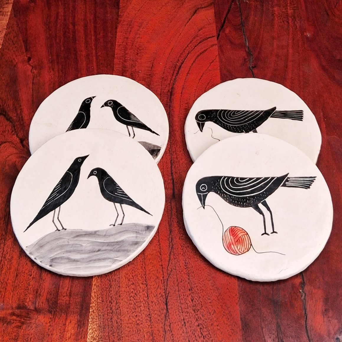 Hand-painted coasters-Couple Bird