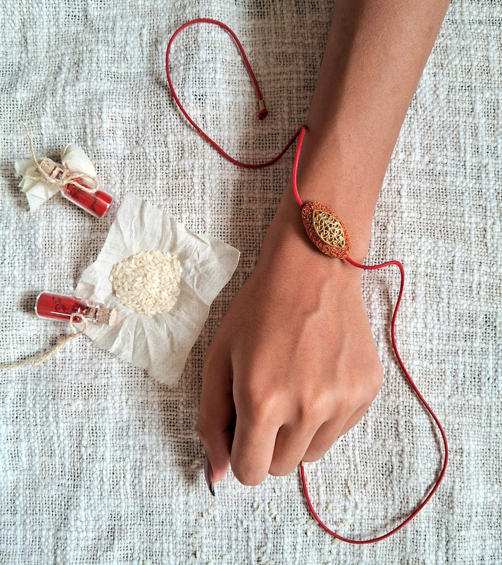 Handmade Papier-mache Rakhi-Naquashi-Red