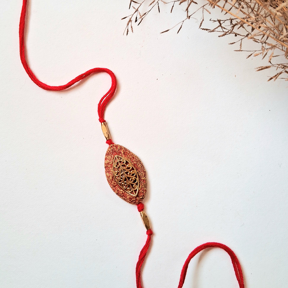 Handmade Papier-mache Rakhi-Naquashi-Red
