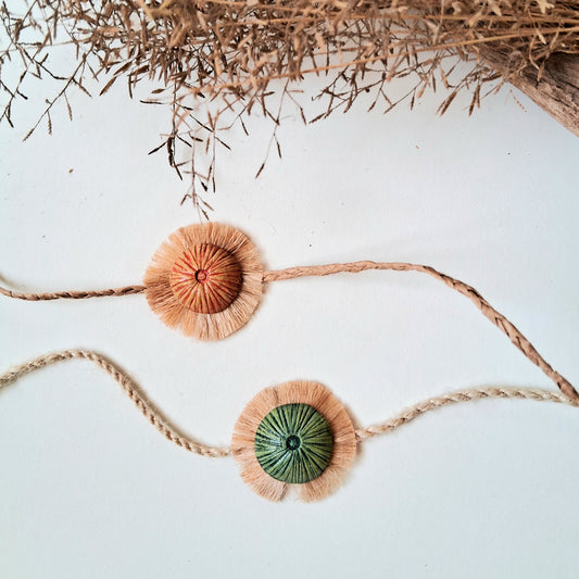HandmadePapier-mache Rakhi-Mushroom- Green & Red