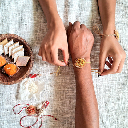 Hand-made Papier-mache Rakhi-Swastika-Yellow