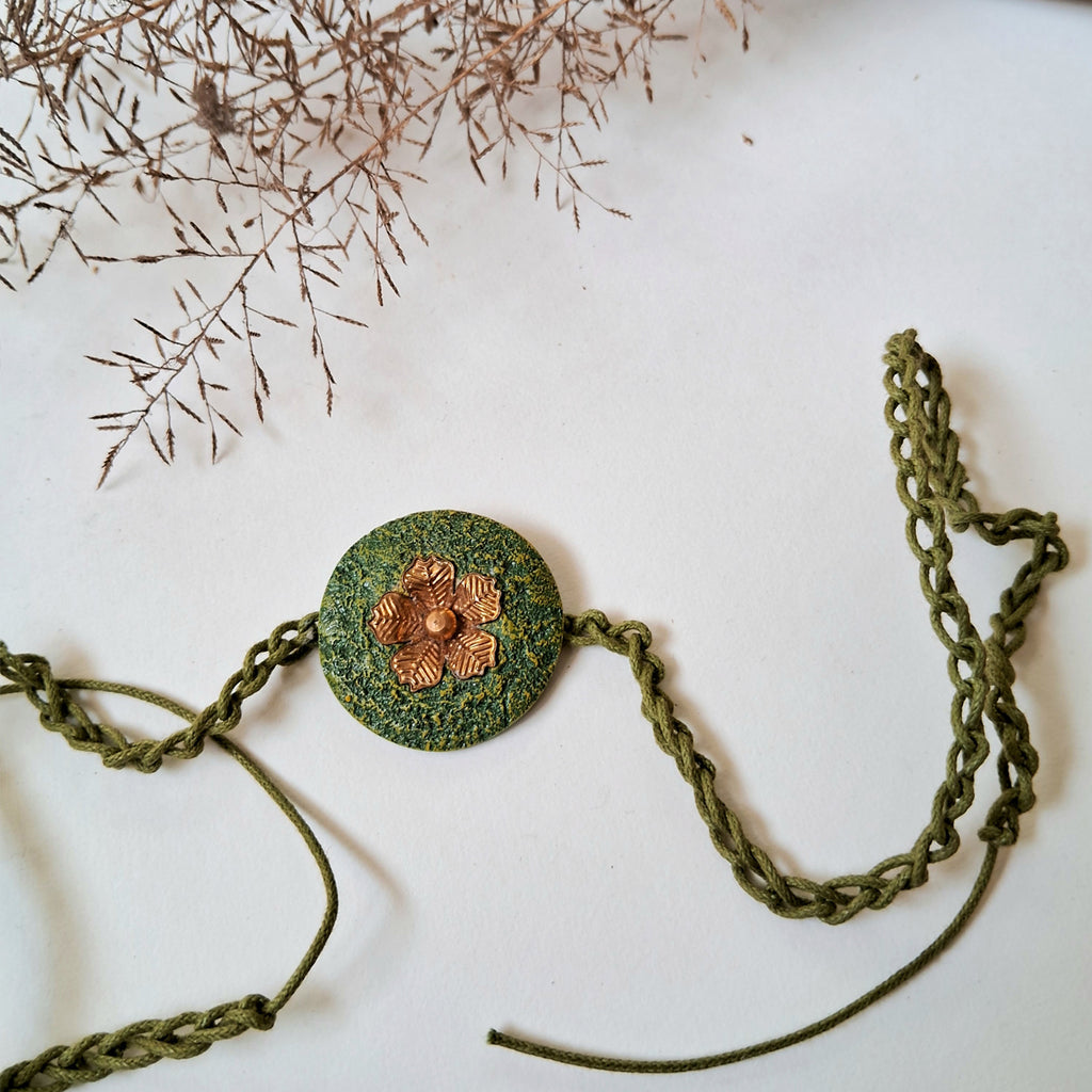 Handmade Papier-mache Rakhi-Floral-Green