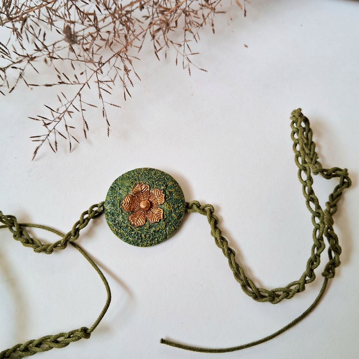 Handmade Papier-mache Rakhi-Floral-Green