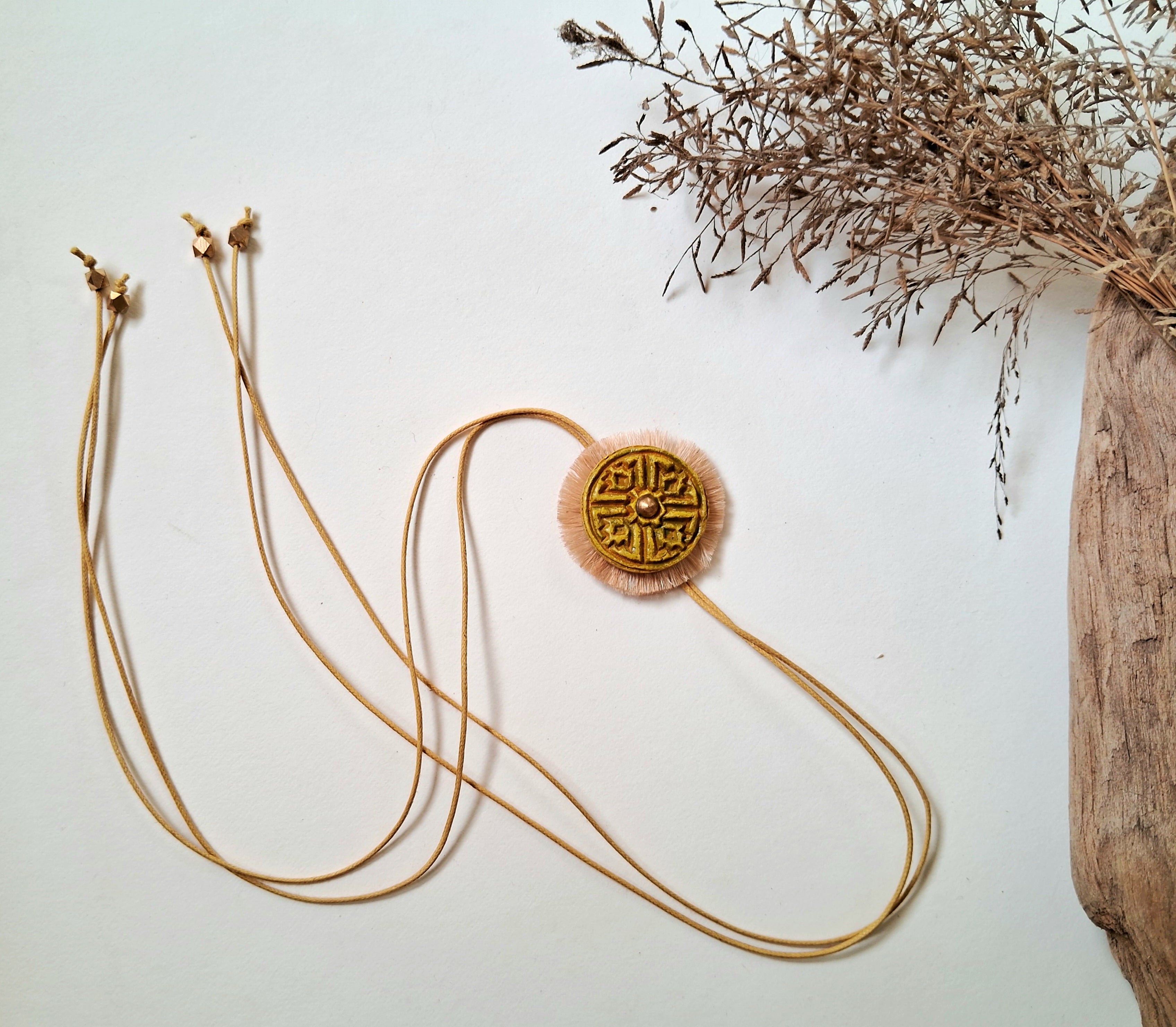 Hand-made Papier-mache Rakhi-Swastika-Yellow