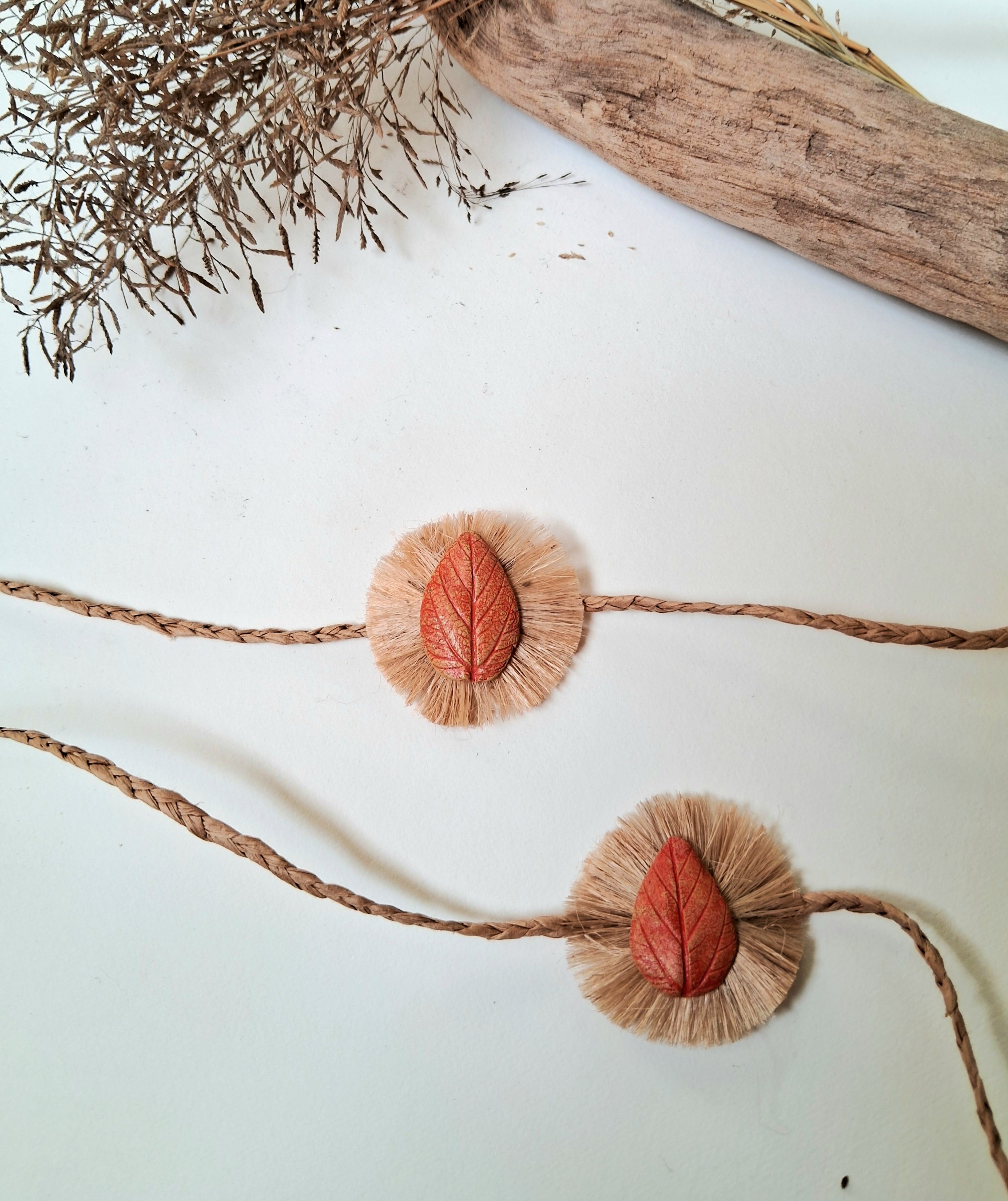 Handmade Papier-mache Leaf Rakhi-Red