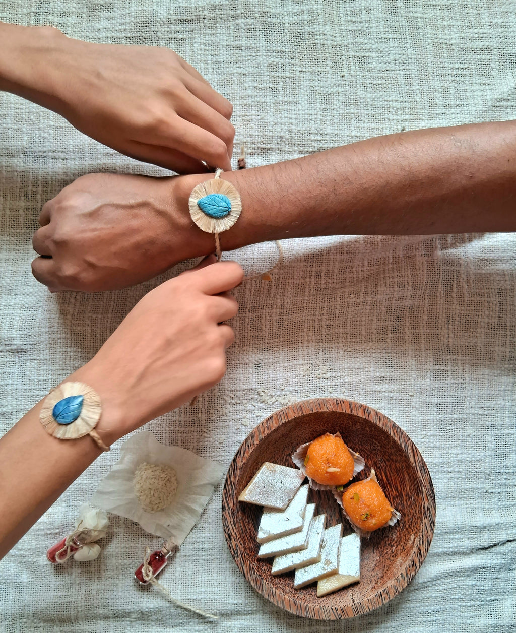 Handmade Papier-mache Leaf Rakhi-Blue