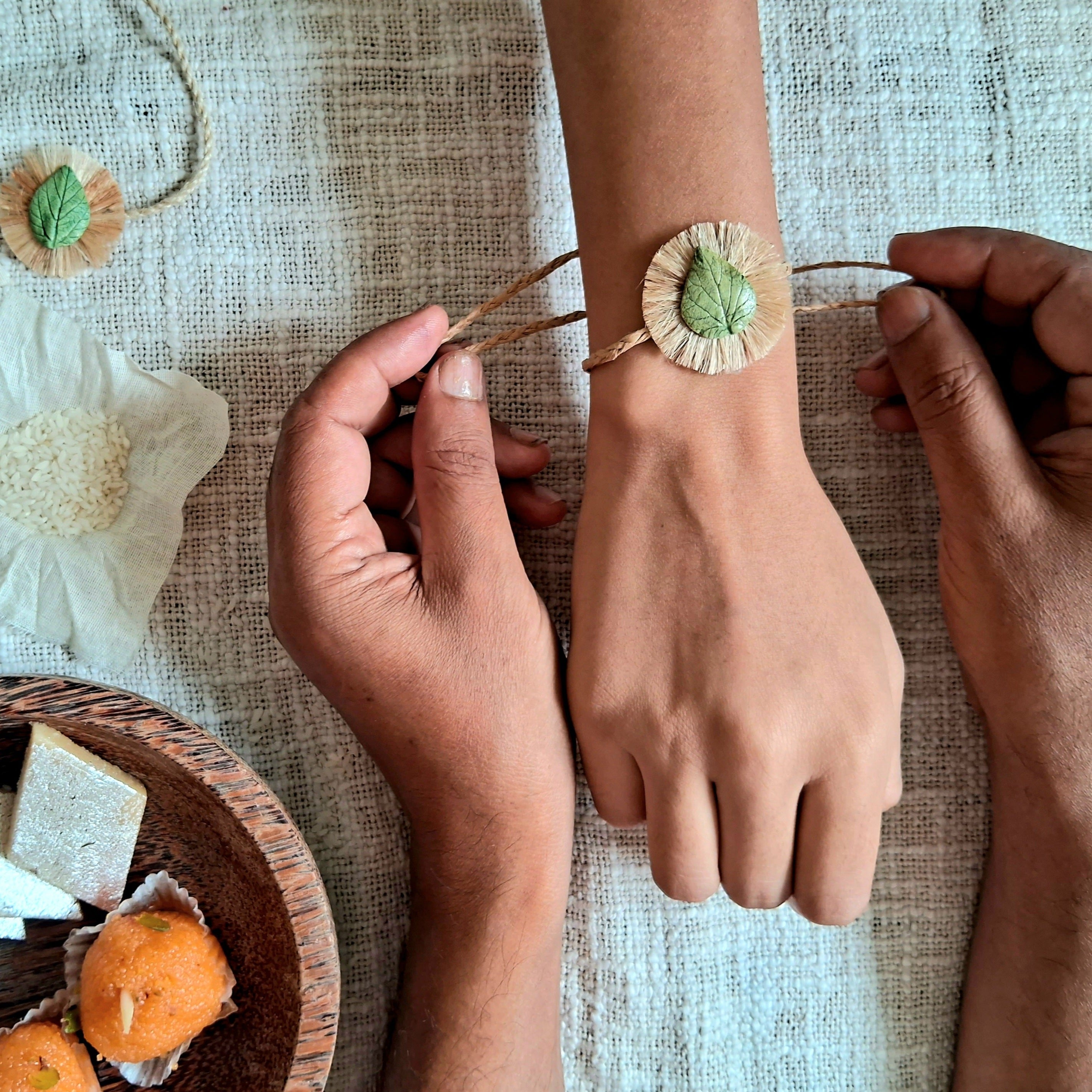 Handmade Papier-mache Leaf Rakhis