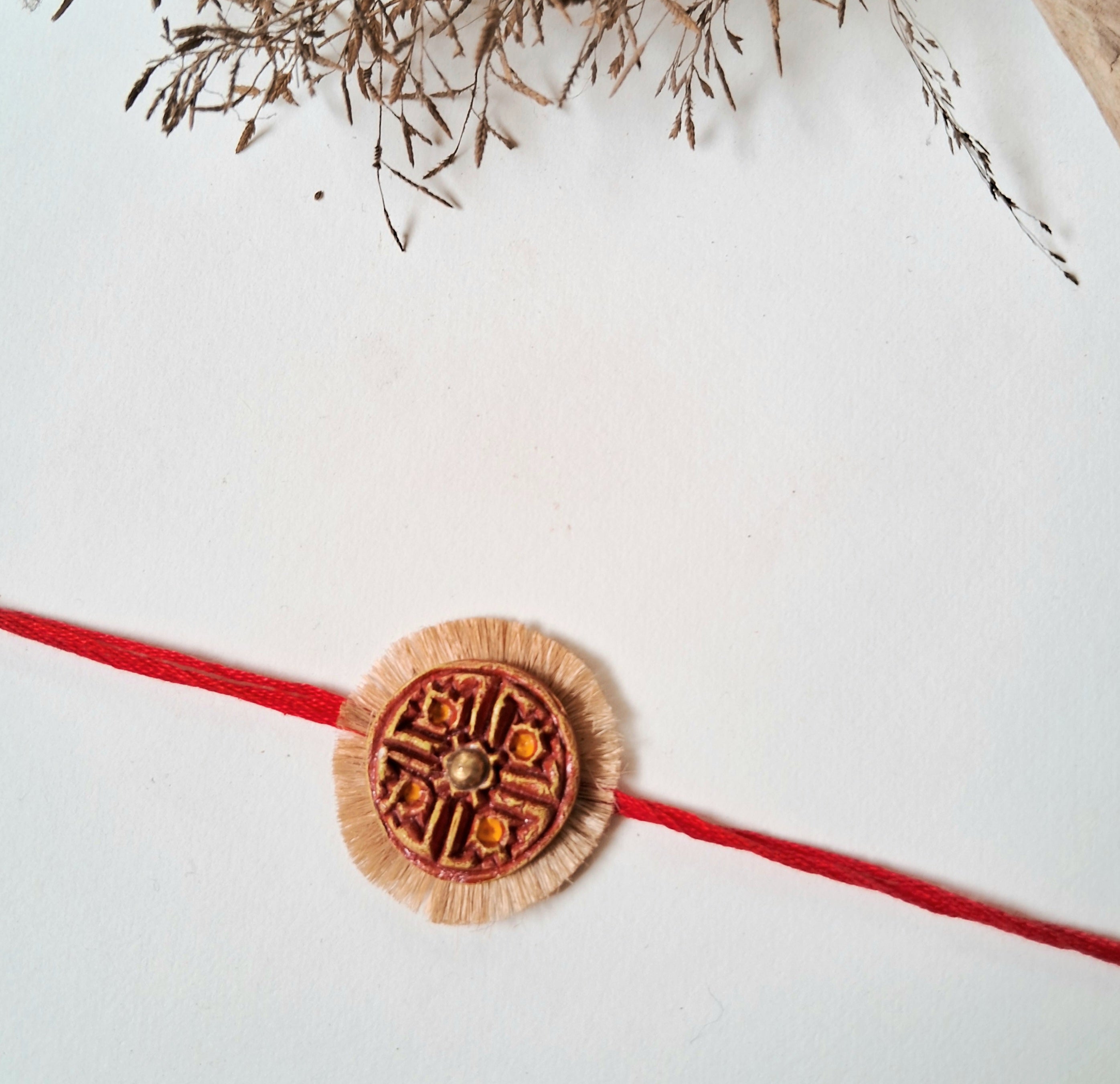 Handmade Papier-mache Rakhi-Swastika-Red