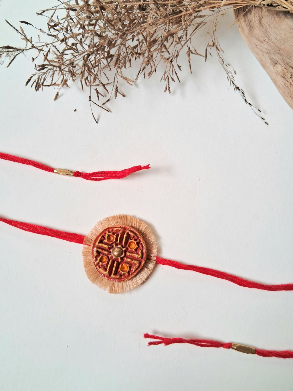 Handmade Papier-mache Rakhi-Swastika-Red
