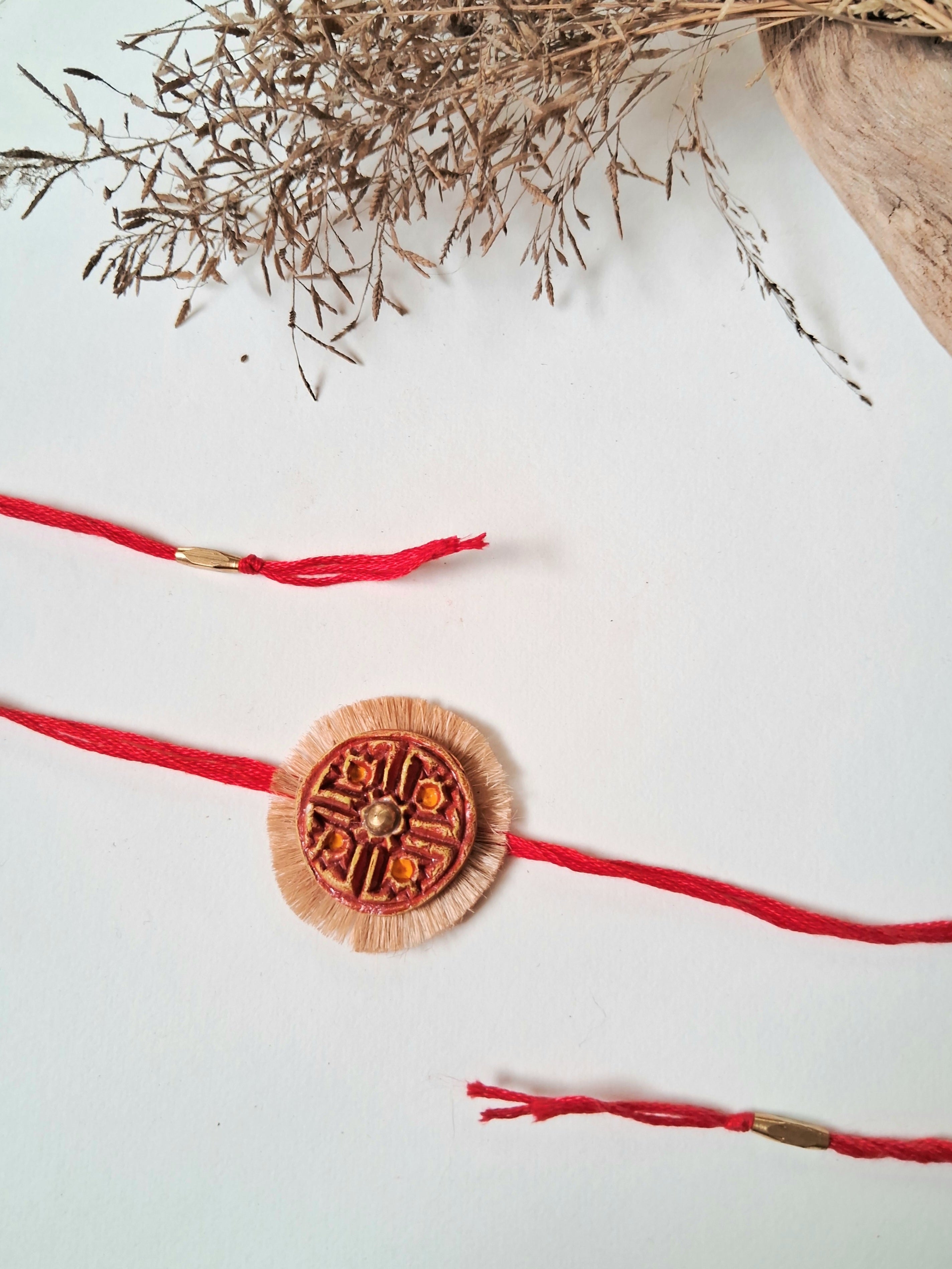 Handmade Papier-mache Rakhi-Swastika-Red