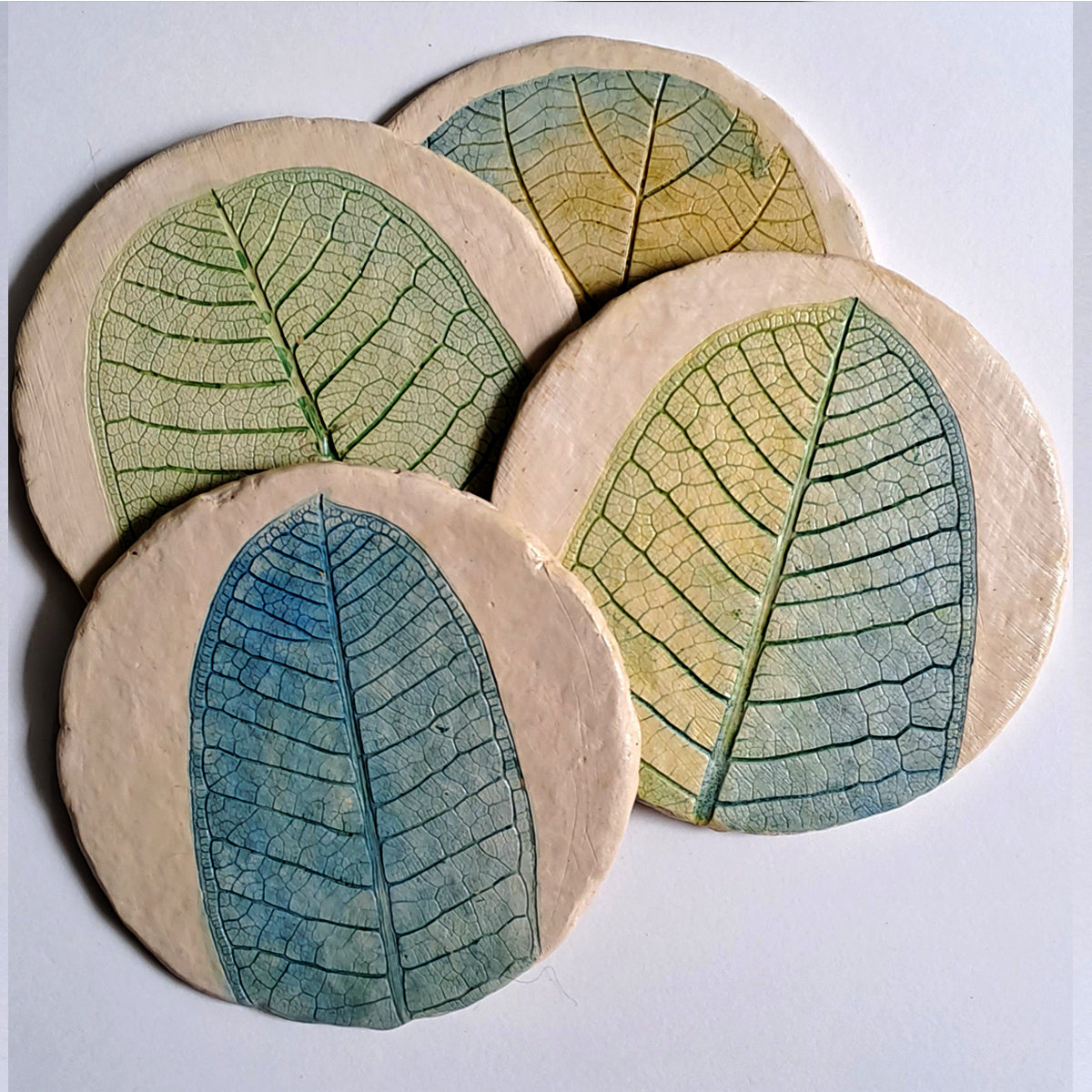 Papier-mache coasters-Blue Champa leaf