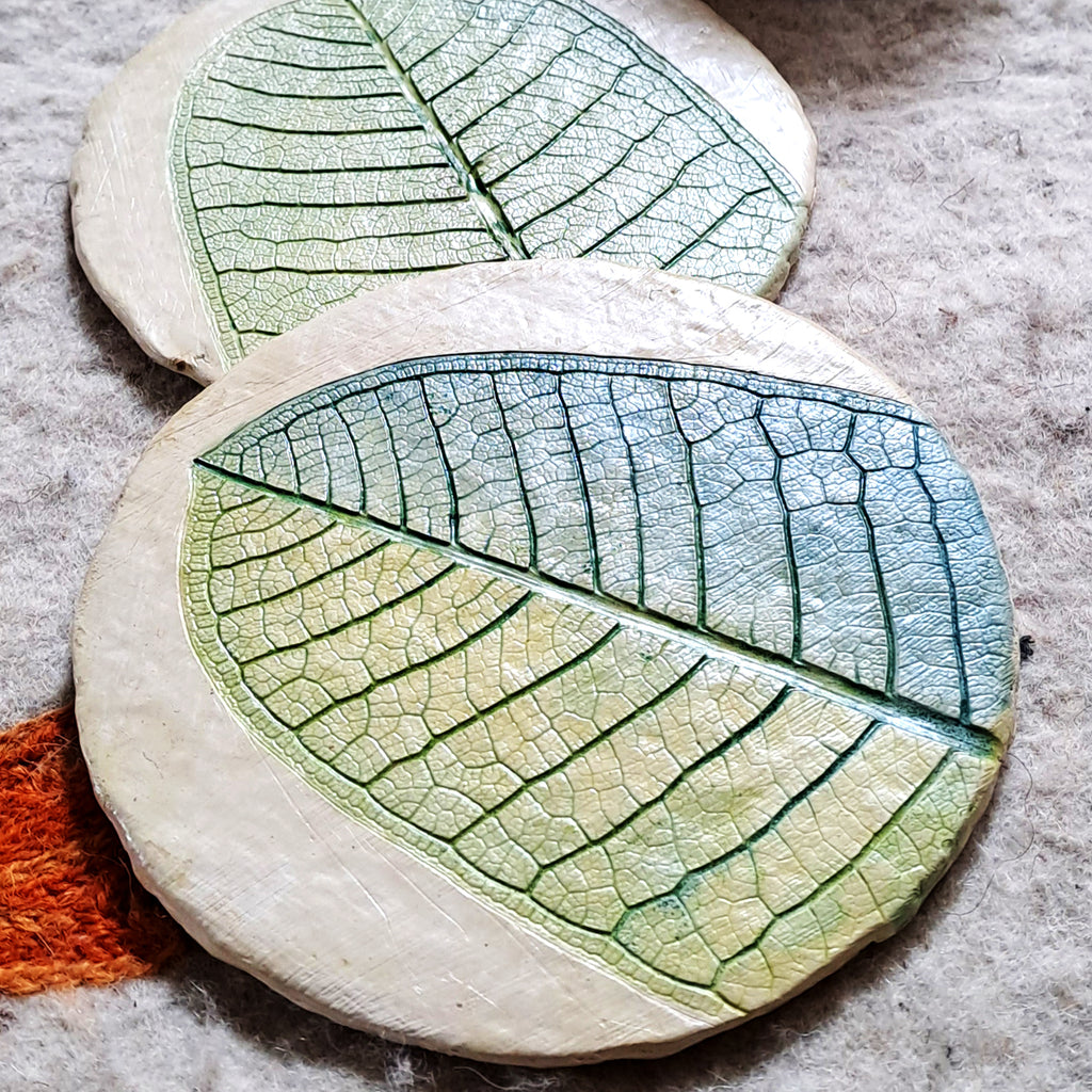 Papier-mache coasters-Blue Champa leaf