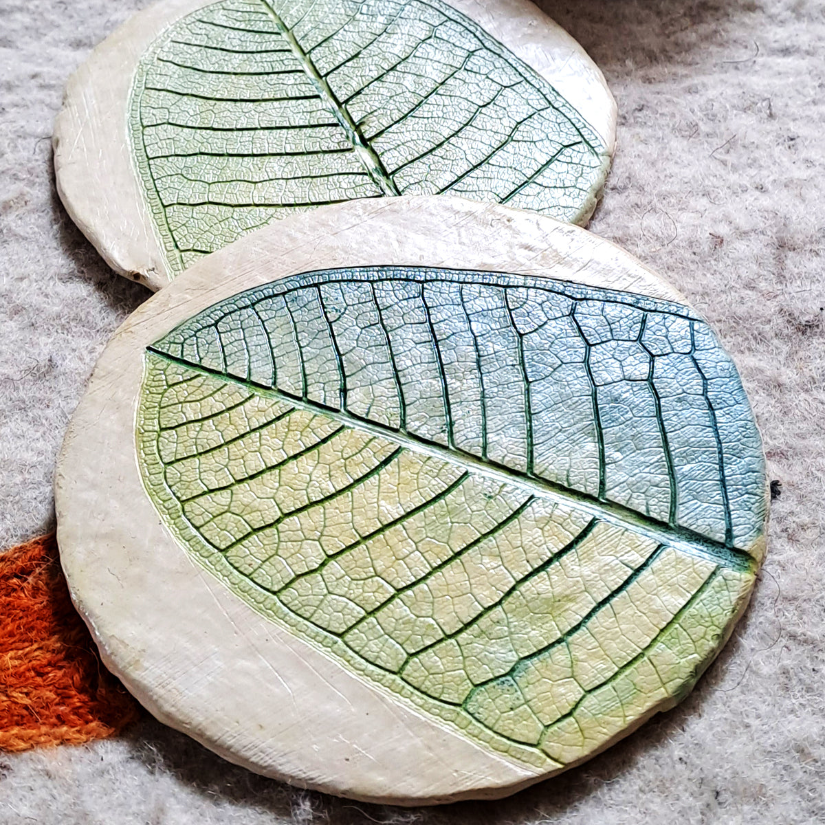 Papier-mache coasters-Blue Champa leaf