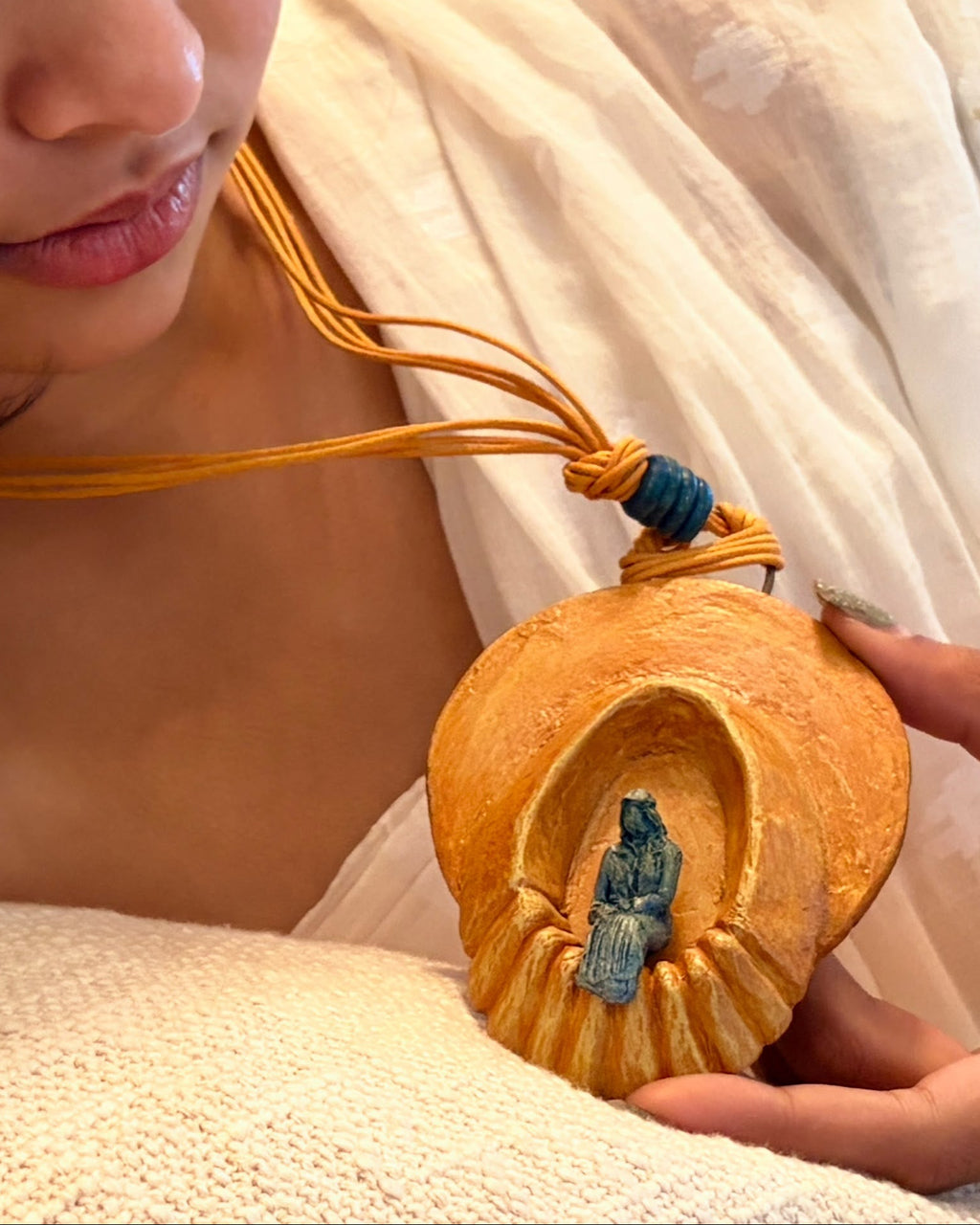 Sculptural Papier-mâché Pendant-A Woman in Solitude