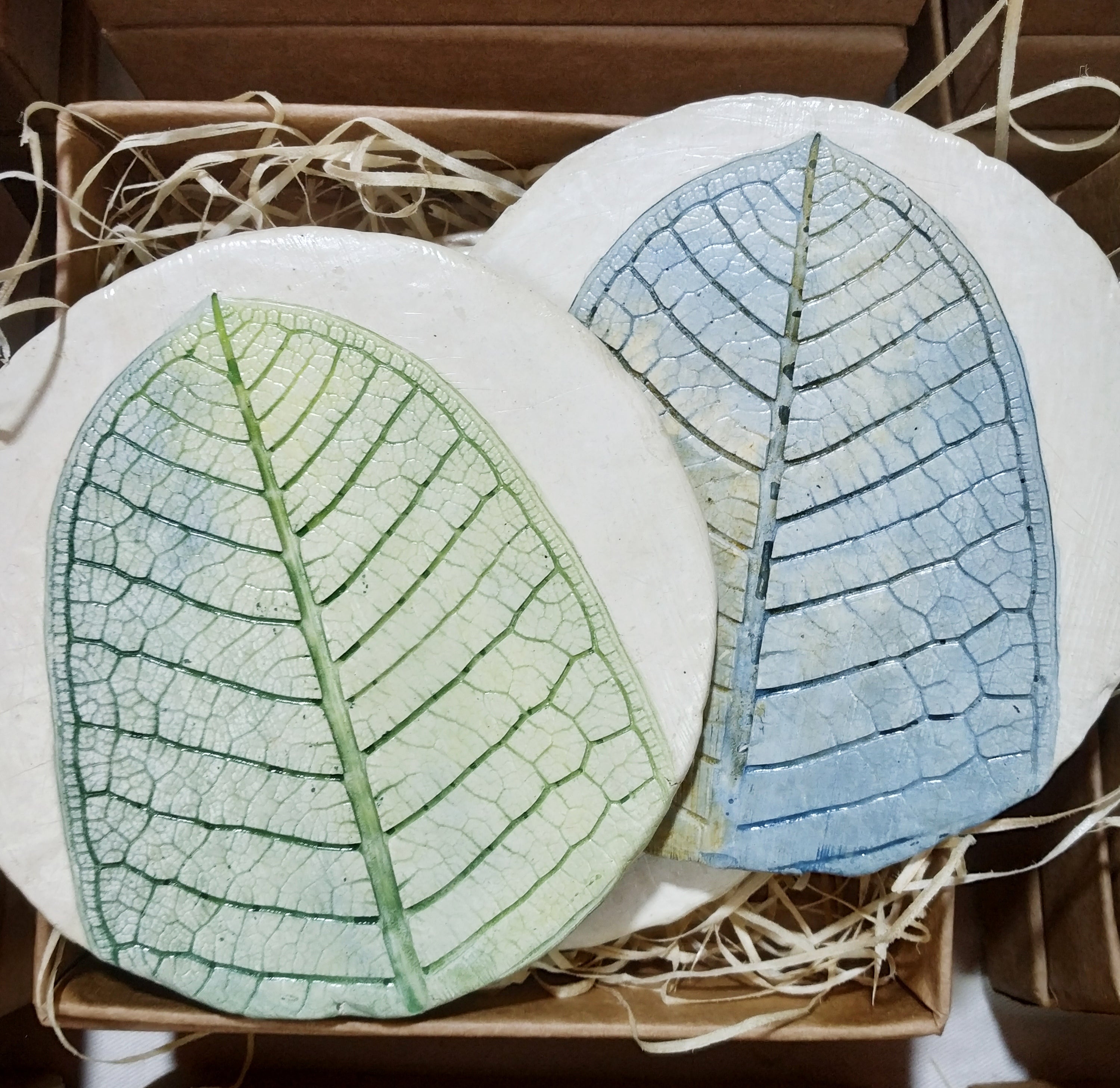 Papier-mache coasters-Blue Champa leaf