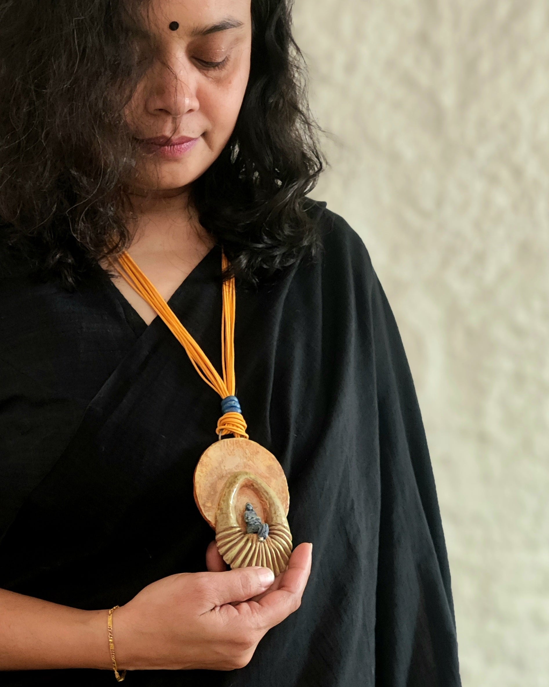 Sculptural Papier-mâché Pendant-A Woman in Solitude