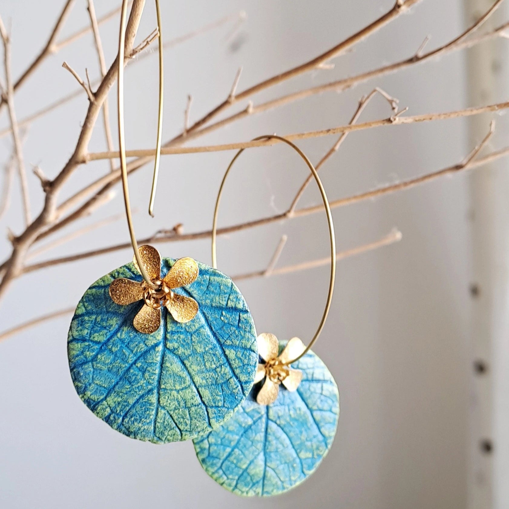 Papier-mache Earring-Blue Hoop