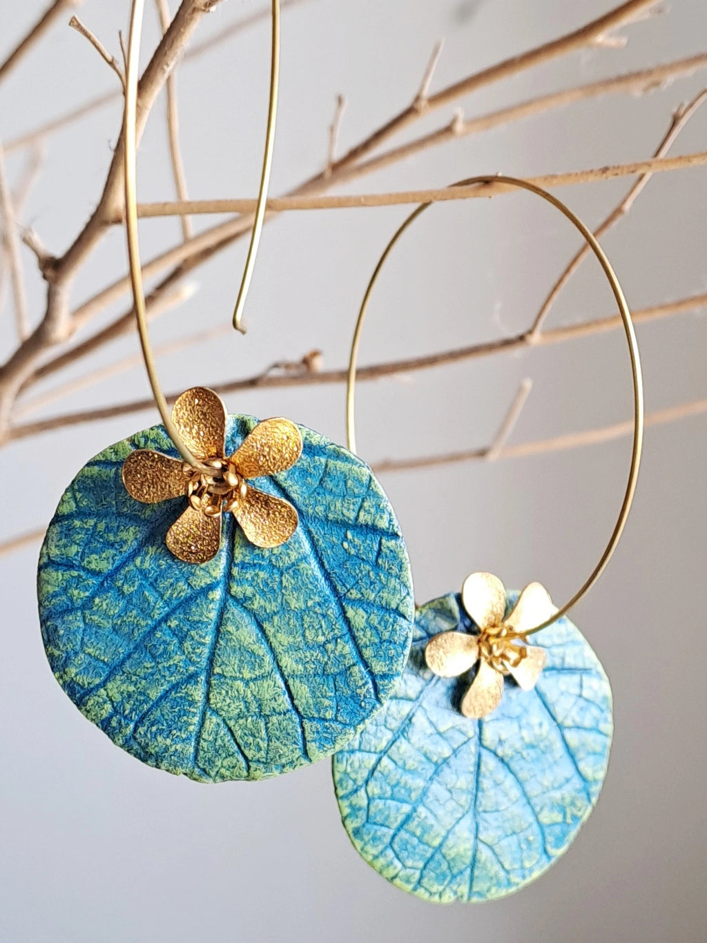 Papier-mache Earring-Blue Hoop