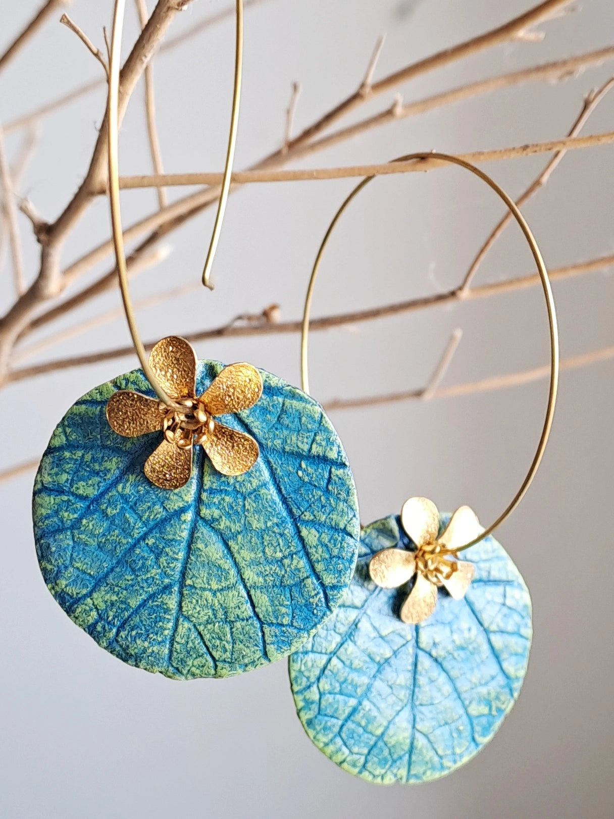 Papier-mache Earring-Blue Hoop