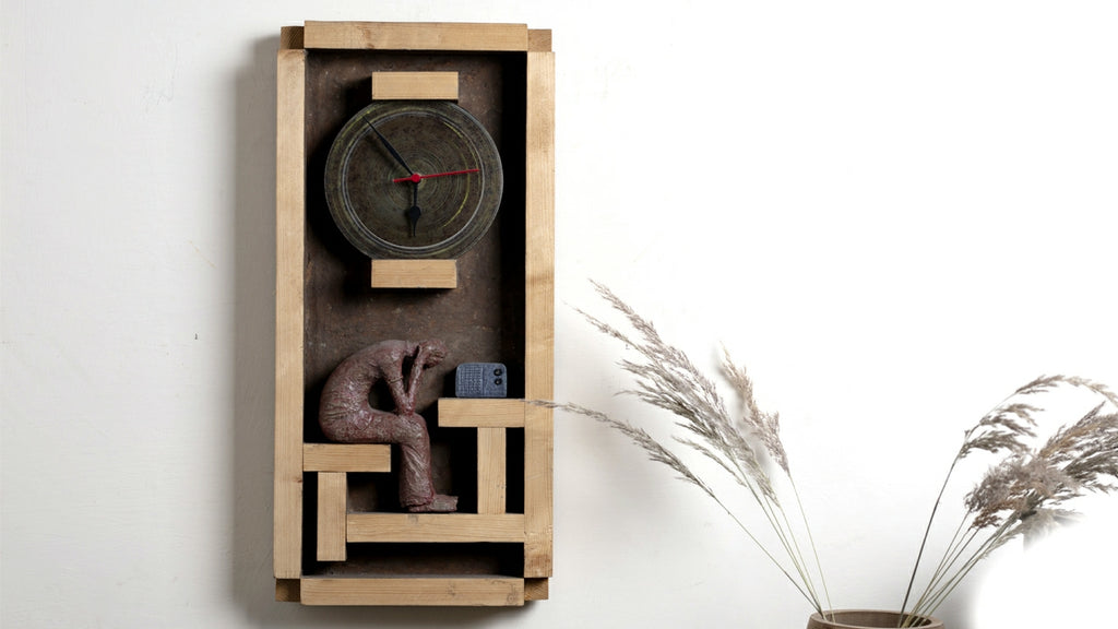 Papier-mache Wall Clock-Radio Listener
