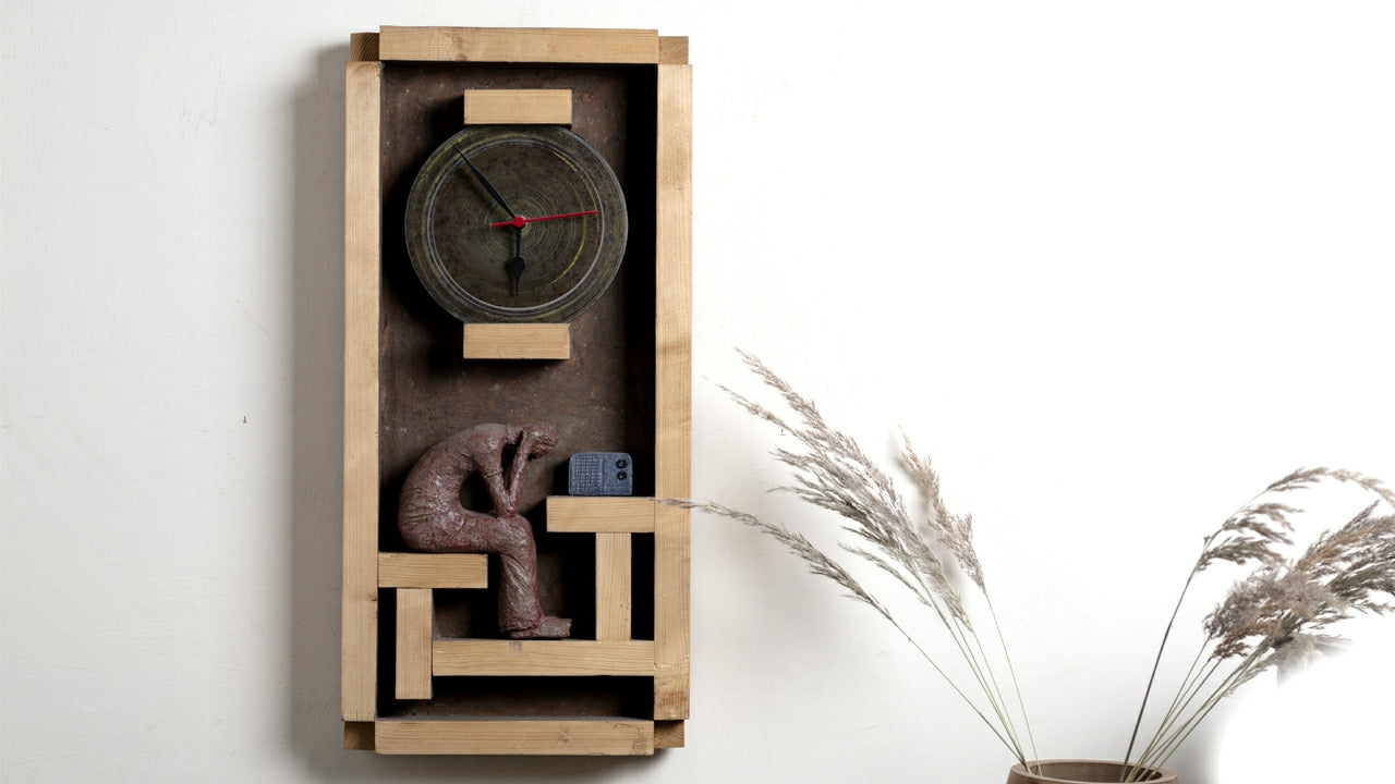 Papier-mache Wall Clock-Radio Listener