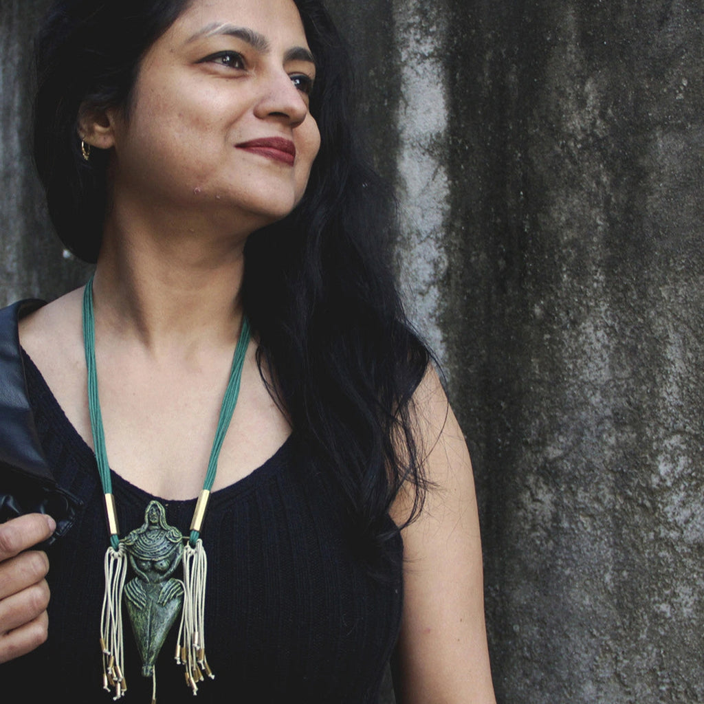 Papier-mache Pendant-Harappan Mother God-Olive green