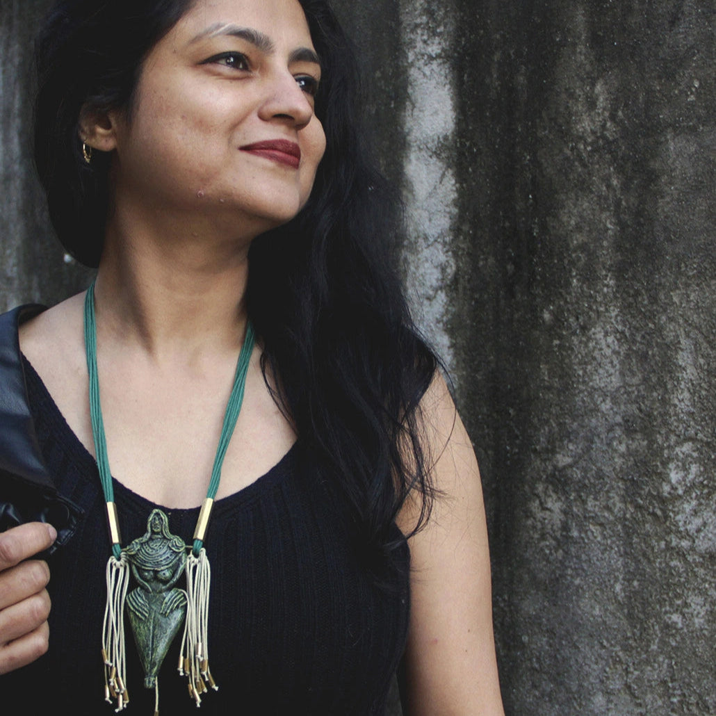 Papier-mache Pendant-Harappan Mother God-Olive green