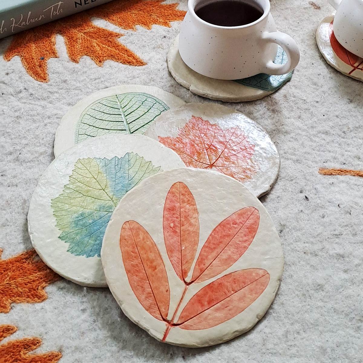 Papier Mache Coaster Set - Assorted Spring Leaves