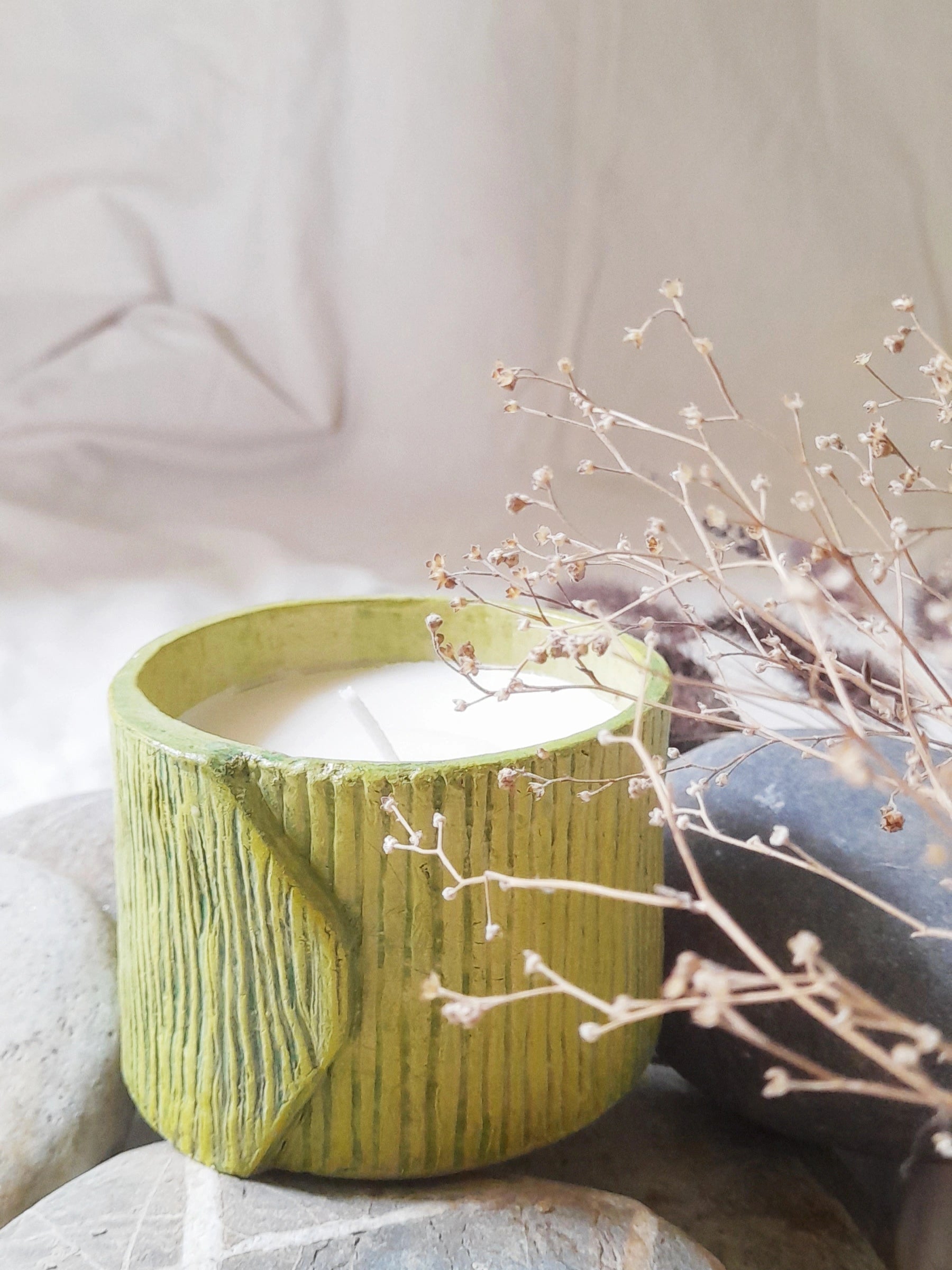 Handcrafted Papier-Mâché Candle Holder-Green
