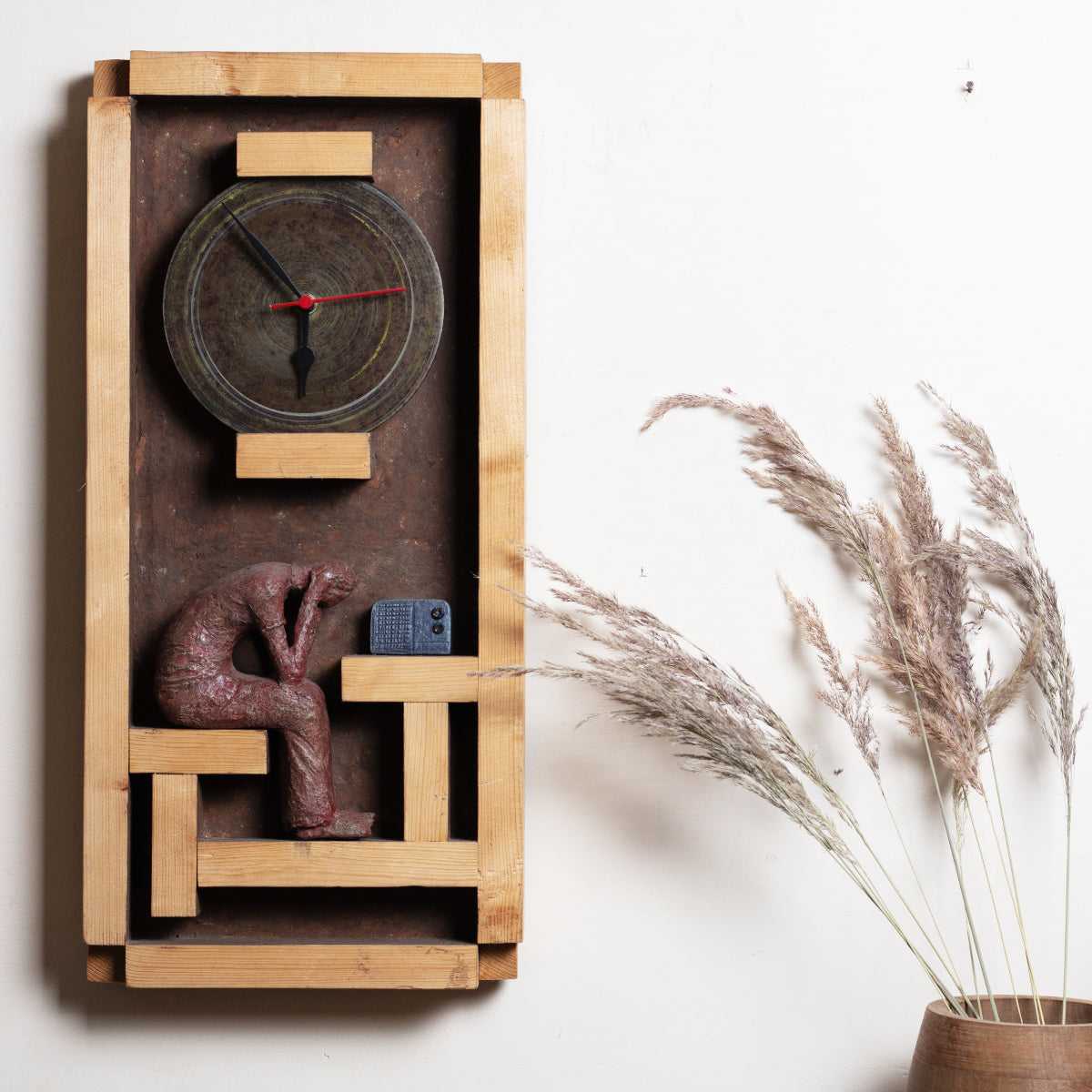 Papier-mache Wall Clock-Radio Listener