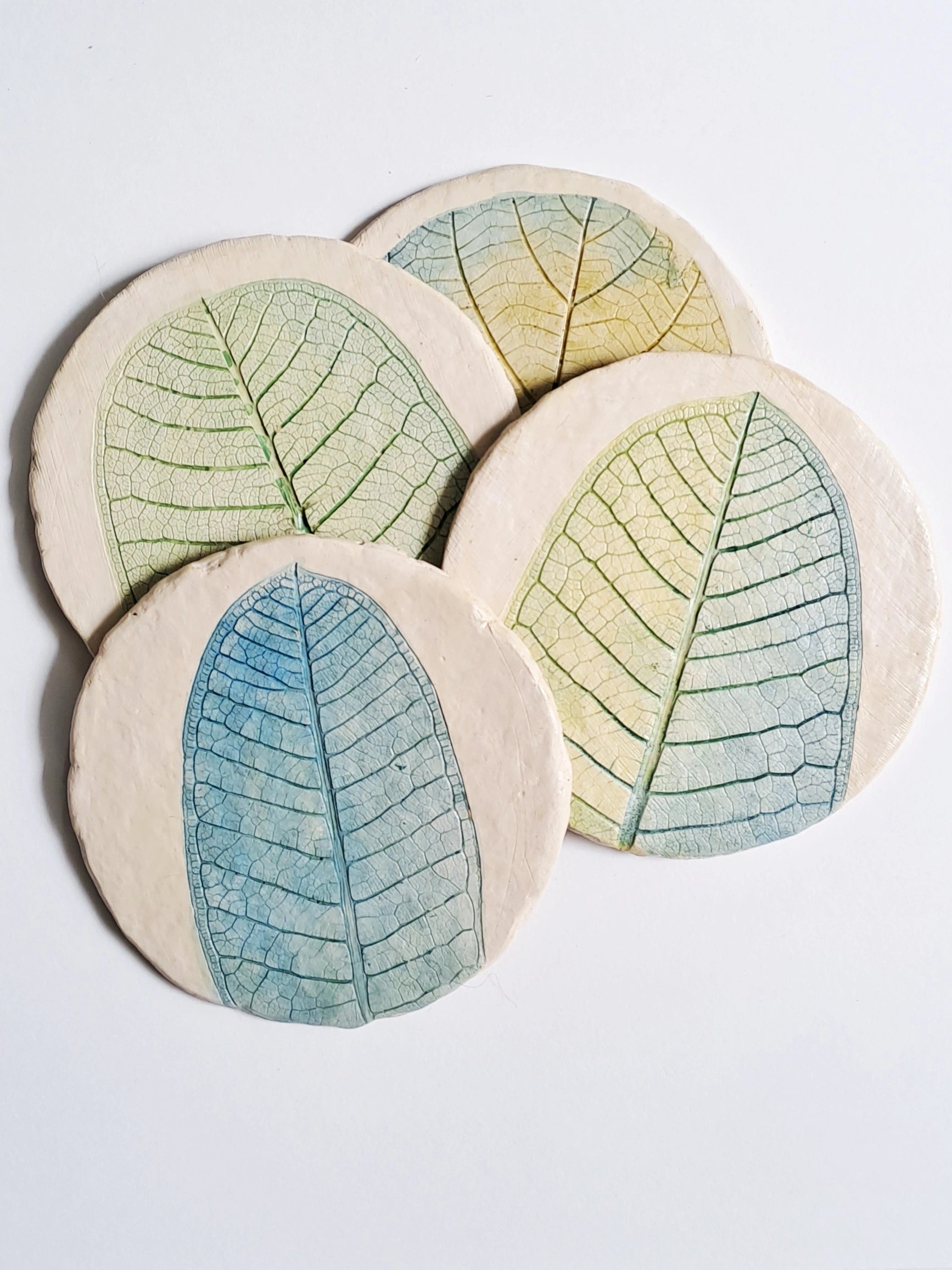 Papier-mache coasters-Blue Champa leaf