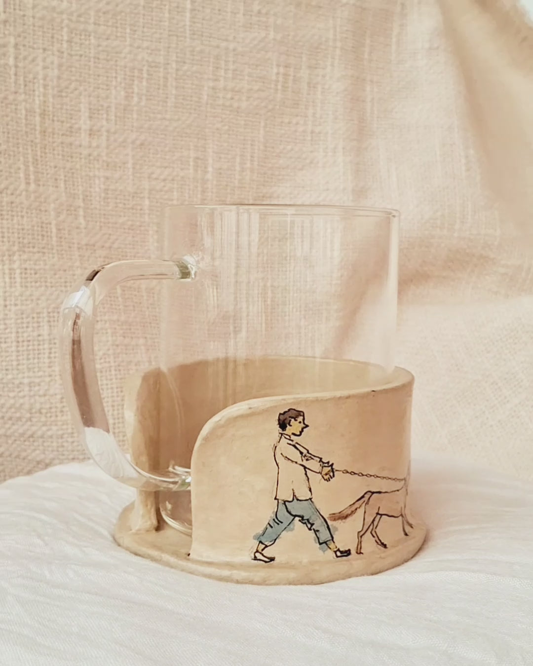 Papier-mache Mug holder-dog & Birds story