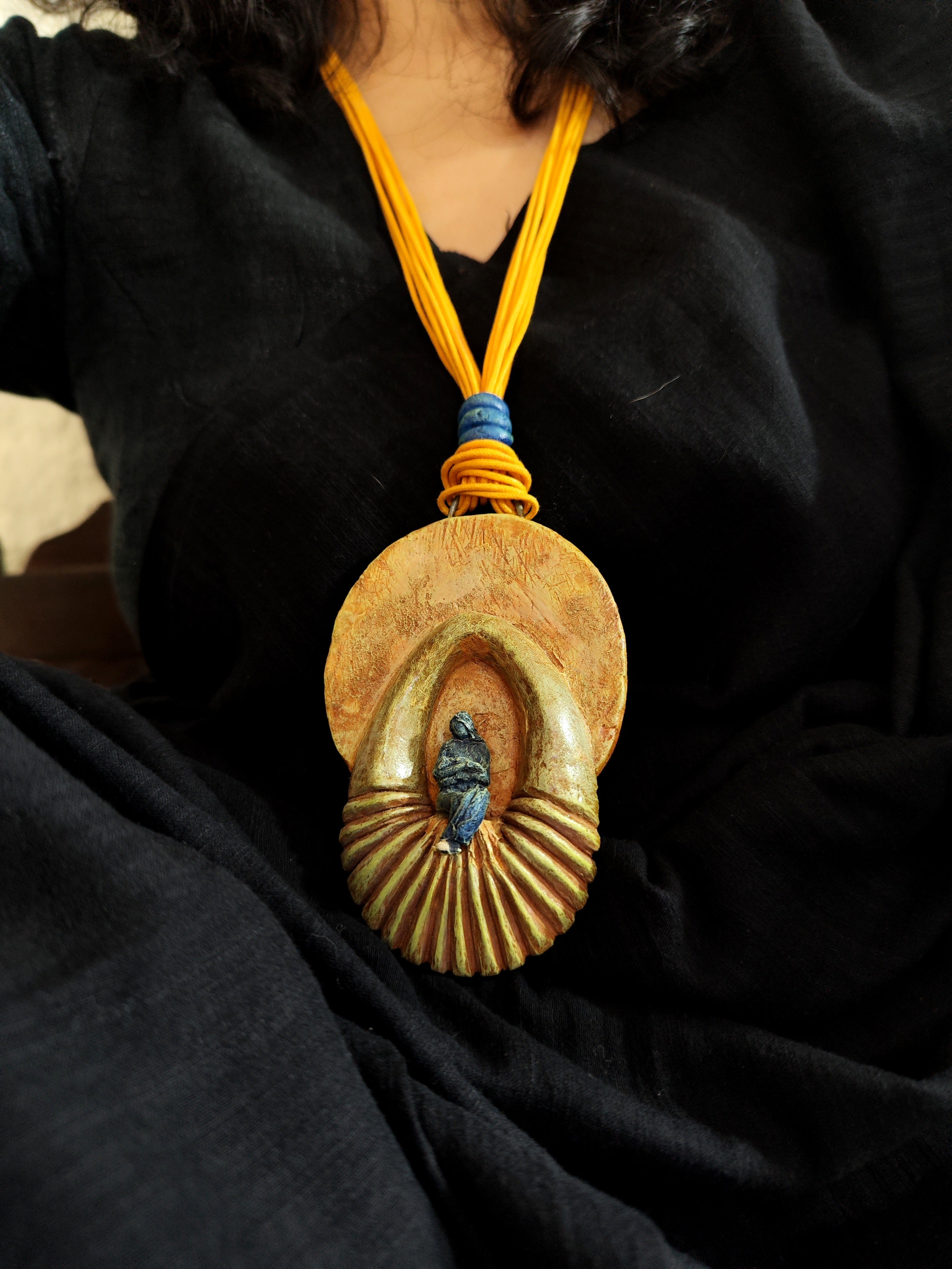 Sculptural Papier-mâché Pendant-A Woman in Solitude