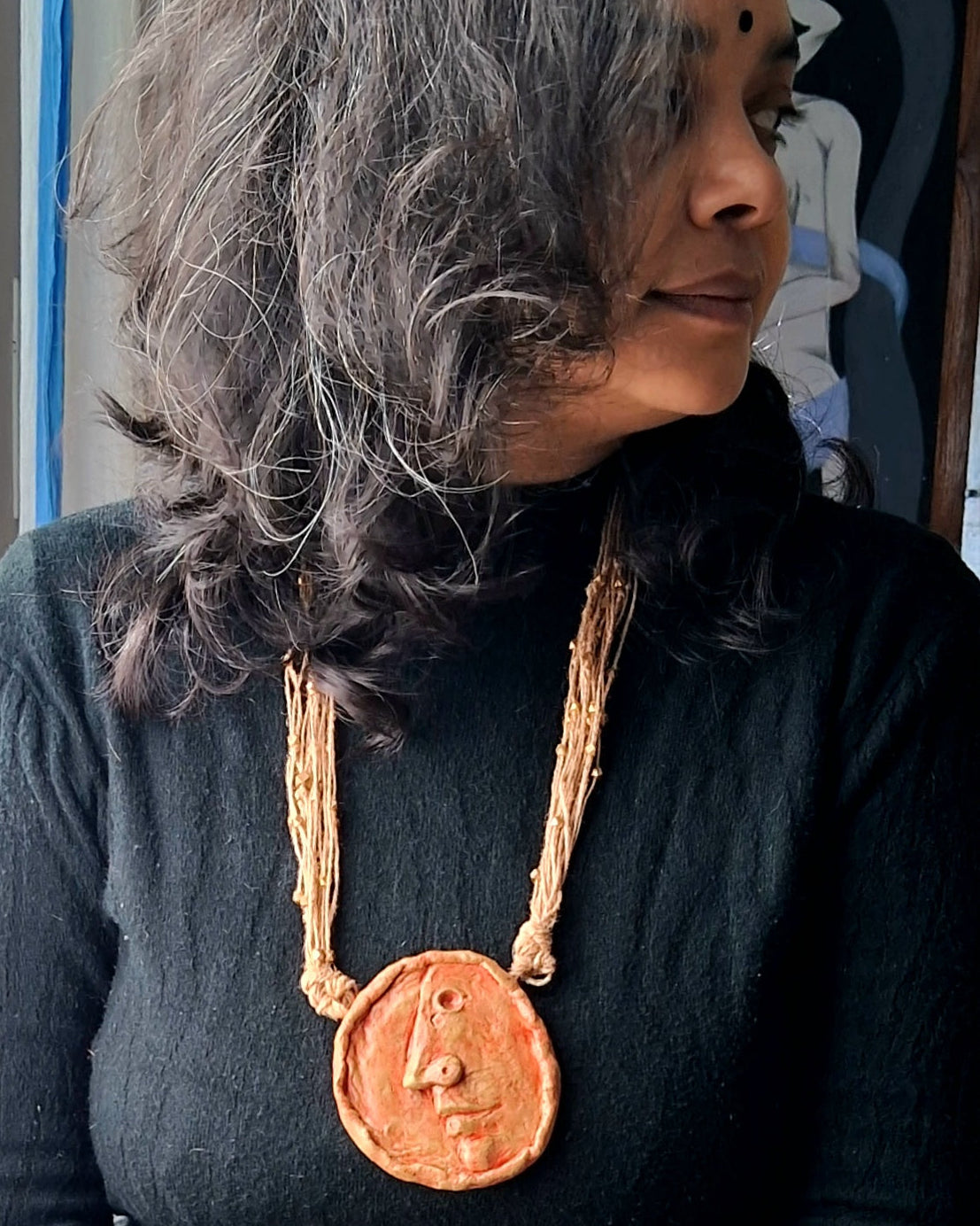 Exclusive Papier-mâché Sculptural Pendant-Face