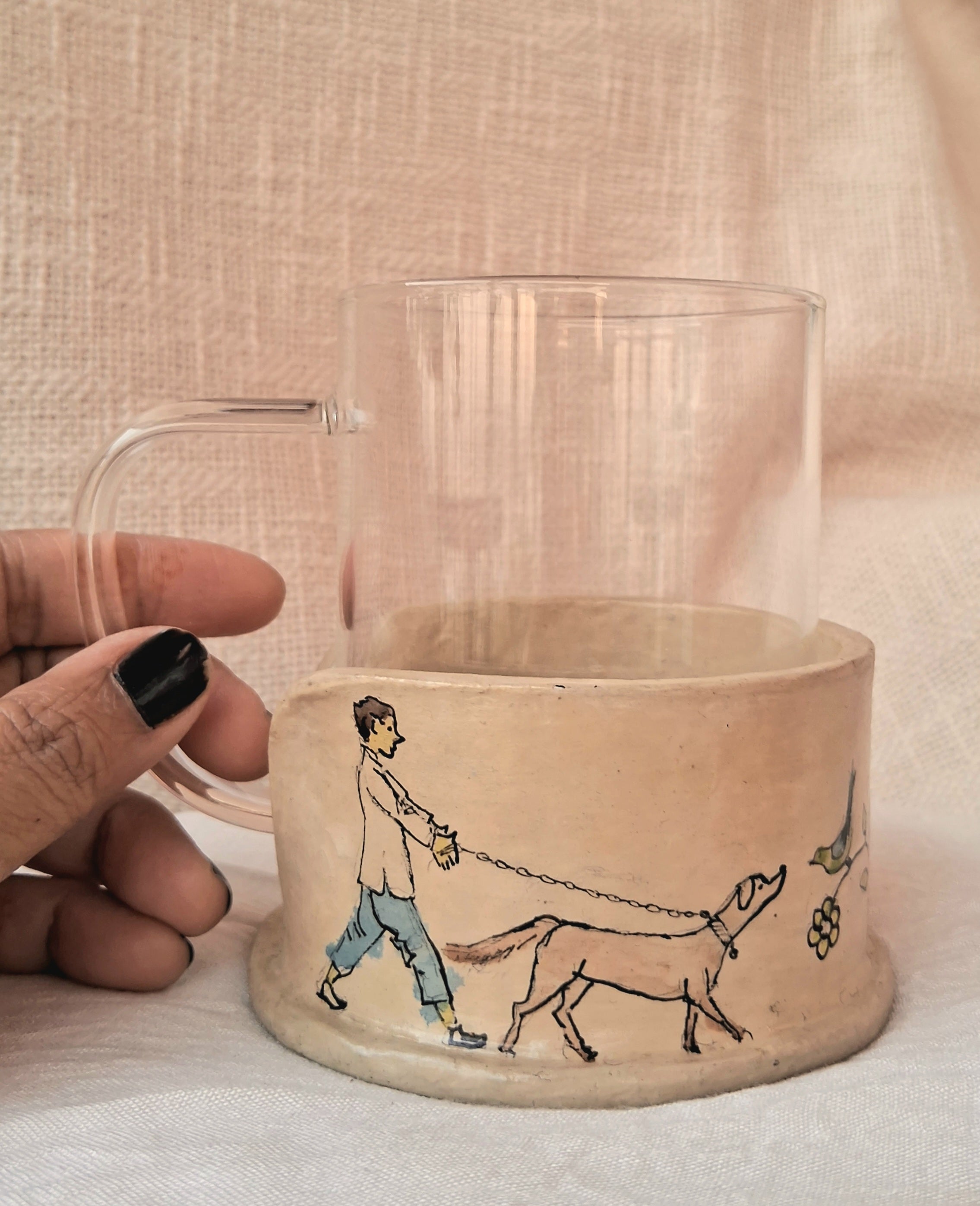 Papier-mache Mug holder-dog & Birds story